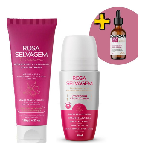 Kit Rosa Selvagem Creme + Desodorante Rollon Axila Clareador