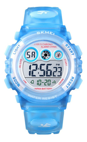 Reloj Niños Niñas Skmei 1451 Digital Alarma Cronometro Color De La Malla Celeste Transparente Color Del Fondo Blanco