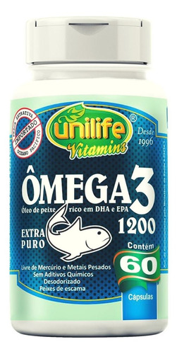 Ômega 3 Óleo De Peixe 1200mg 60 Caps - Alta Conc Epa Dha