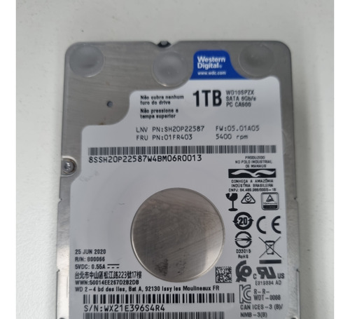 Hd 1tb - Sata - Notebook - Interno Western Digital Wd10spzx 1tb Azul