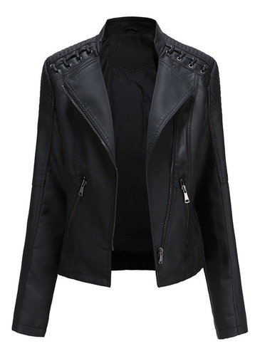 Abrigo Mujer Mujer Solapa Motor Chamarra Cazadora Zip Biker