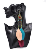 2 Piezas De Pendientes Maxi Largos De Plumas Estilo Bohemio