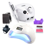 Kit Manicure Completo Sun 5 Led Uv Cabine Lixadeira Elétrica Cor Branco - Nail Drill 110v/220v - 110v/220v