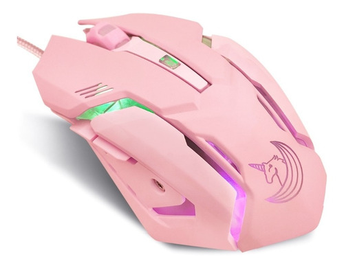 Mouse Gamer Rosado Con Cable Luces Led 2400 Dpi 6 Botones