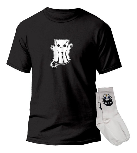 Playera Y Calceta Fantasma Gatito Kawaii Chibi Gato Animales