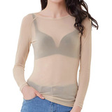 Blusa En Forma De T Para Mujer, Transparente, Manga Larga, S