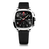 Wenger Reloj Vintage Classic 39.5 Mm, Negro , Para Caballero Color Del Bisel Plateado