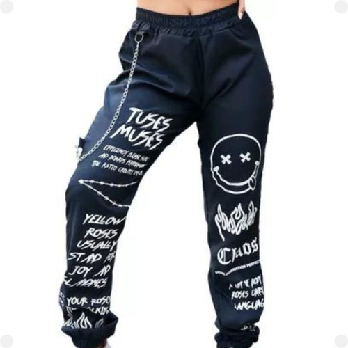 Calça Jogger Smile Street Emoji Corta Vento Skate Corrente