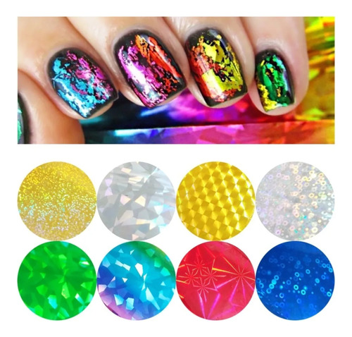 Kit Nail Foil - Uñas Holográficas - 8 Rollos + Pegante