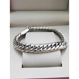 Pulsera De Plata Maciza Ley .925 Tejido Cubano 21.5 Cm.