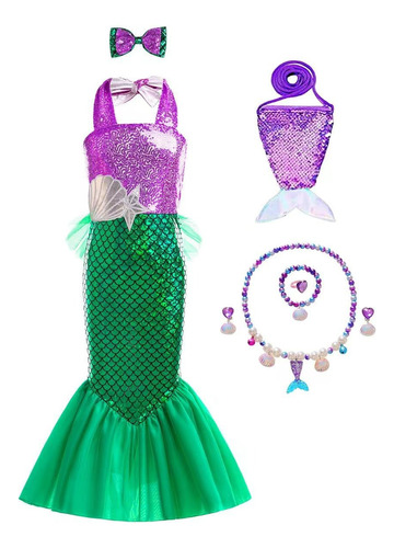 Vestido De Princesa De La Sirenita Ariel, Disfraz De Sirena Diseñopara Niña, Fiesta De Cumpleaños O Cosplay, Vestir Con Accesorios Ropa De Halloween