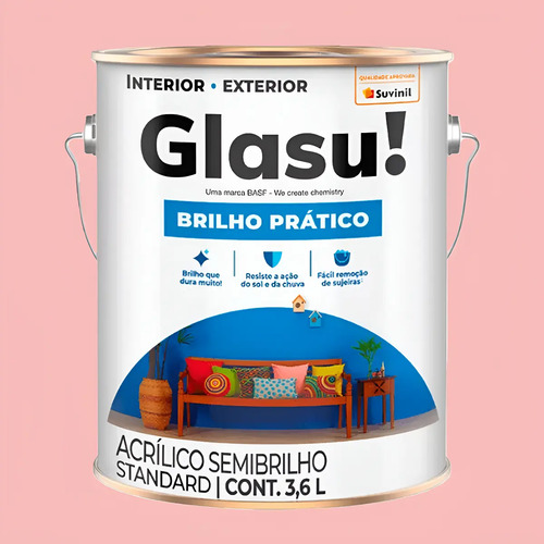 Tinta Parede Semibrilho Lavável 3,6l Glasu \u002F Suvinil - Cores | Parcelamento sem juros