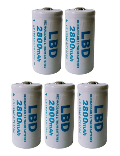 5 Baterias Pila Recargable Cr123 ,16340 Litio-ion 2800 Mah