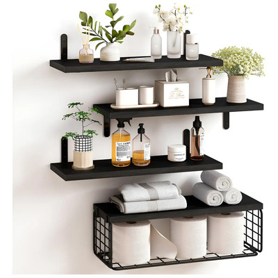 Set de 4 Repisas Flotantes de Madera con Cesta para Cocina y Baño | MercadoLibre