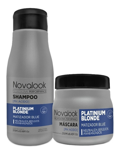 Kit Matizador Azul Shampoo 375ml + Mascara 250ml Novalook 