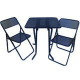 Mesa + 2 Sillas Plegables De Chapa - Ideal Jardin Balcon Camping !