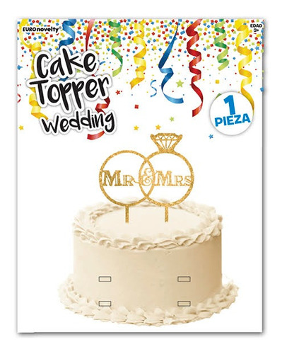 Cake Topper Mr & Mrs Anillo Boda Compromiso Color Dorado