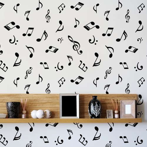 Plantilla Decorativa Notas Musicales 60x60 Stencil Pintar