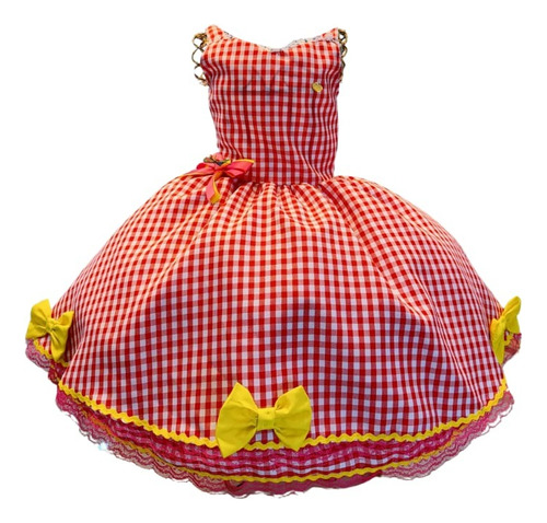 Vestido Infantil Junino Xadrez Vermelho E Rosa São João Luxo