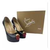 Sapato De Salto Christian Louboutinpeep Toe Preto Original