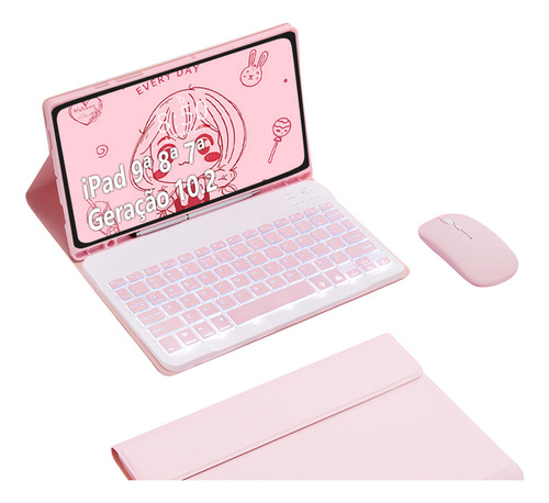 Teclado Retroiluminado + Mouse + Capa Para iPad 9/8/7 Geraçõ