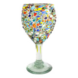 Copa Vino Granizada Artesania Vidrio Multicolor Diseño Mex