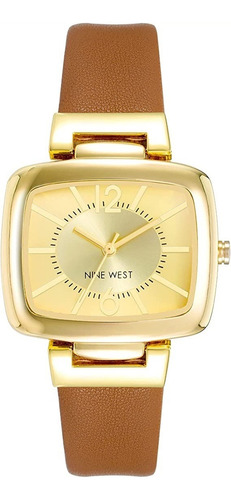 Reloj Mujer Nine West Cristal Mineral 36 Mm Nw/1856gphy Color De La Correa Marrón Color Del Bisel Dorado Color Del Fondo Dorado