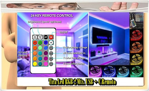 Tira Led Rgb 2 Mts. Usb + C.remoto Int.tv Smart Compu -caba-