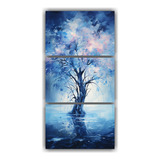 30x60cm Cuadro Decorativo Abstracto Vida Árbol Sauce Azul