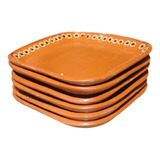 Plato De Barro Cuadrado Plano Extendido 6 Piezas 24 Cm