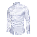 Camisa Hombre Slim Fit Manga Seda Efecto Satén C[u]