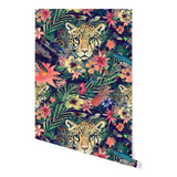 Vinil Decorativo Flor De Lotos Leopardo Tapiz Hd Autoadhesiv Color Negro