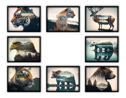 Set De 8 Cuadros - Animales De La Selva - 30x40 Cm