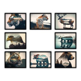 Set De 8 Cuadros - Animales De La Selva - 20x30 Cm