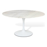 Mesa Saarinen Jantar Oval Espirito Santo 1,60 X 0,90 X 75 Tampa Branco Com Veios Cinza Pés Branco