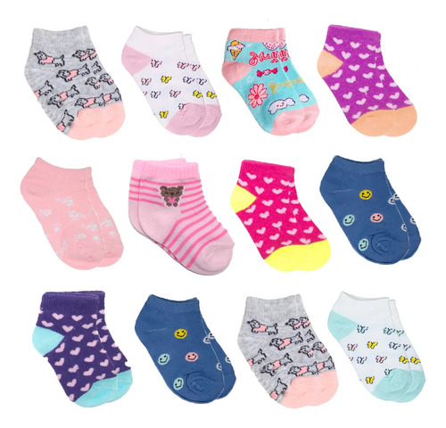 Calcetines Tin Algodón Infantiles 12 Pares Varios Diseños