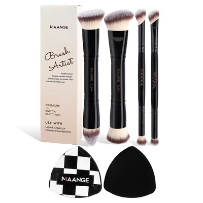 MAANGE Brochas para Maquillaje Profesional, 4 Brochas Maquillaje Y 2 Esponjas Maquillaje con caja de regalo de Doble Punta Premium para Pulir Líquidos, Cremas, Polvos, Difuminar y Contornear el Rostro | MercadoLibre