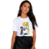 Polera Dama Estampada 100%algodon Sailor Moon Con Gato 321