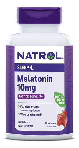 Natrol Melatonina 10 Mg | 100 Tabs | Rápida Absorción | Tamaño Gde Sabor Fresa