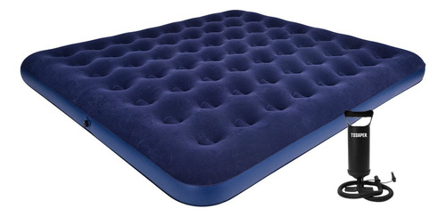 Colchão Inflável Casal King 203cm X 183cm Azul + Bomba De Ar