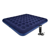 Colchão Inflável Casal King 203cm X 183cm Azul + Bomba De Ar