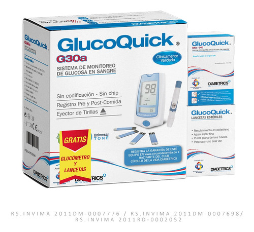 Oferta Tiras Glucoquick 50 + Glucometro G30a + Lancetas 50
