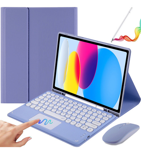 Funda C/teclado+mouse+lápiz Para iPad 10ª Gen.10.9in Púrpura