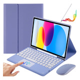 Funda C/teclado+mouse+lápiz Para iPad 10ª Gen.10.9in Púrpura