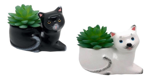 Vasinho Para Suculenta 2 Peças De Ceramica Gato Deitado