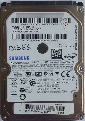 Disco Samsung Hm250hi 2.5 Sata 250gb - 1363 Recuperodatos