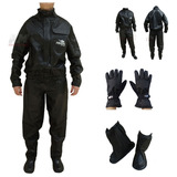 Kit Capa Chuva Motoqueiro Pvc + Luva Impermeável + Polaina