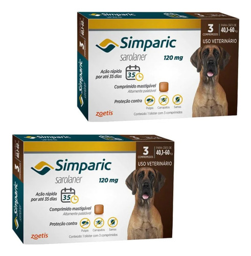 02 Simparic 120 Mg Antipulgas 40 A 60kg Cx 3 Comprimidos