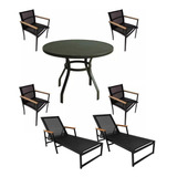 Mesa Ripada 4 Cadeiras Aluminio De Jardim + Espreguiçadeiras