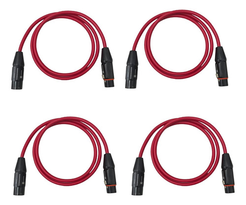 Jgo 4 Cables Xlr Canon 10m Macho-hembra Alta Calidad Rojo Dj